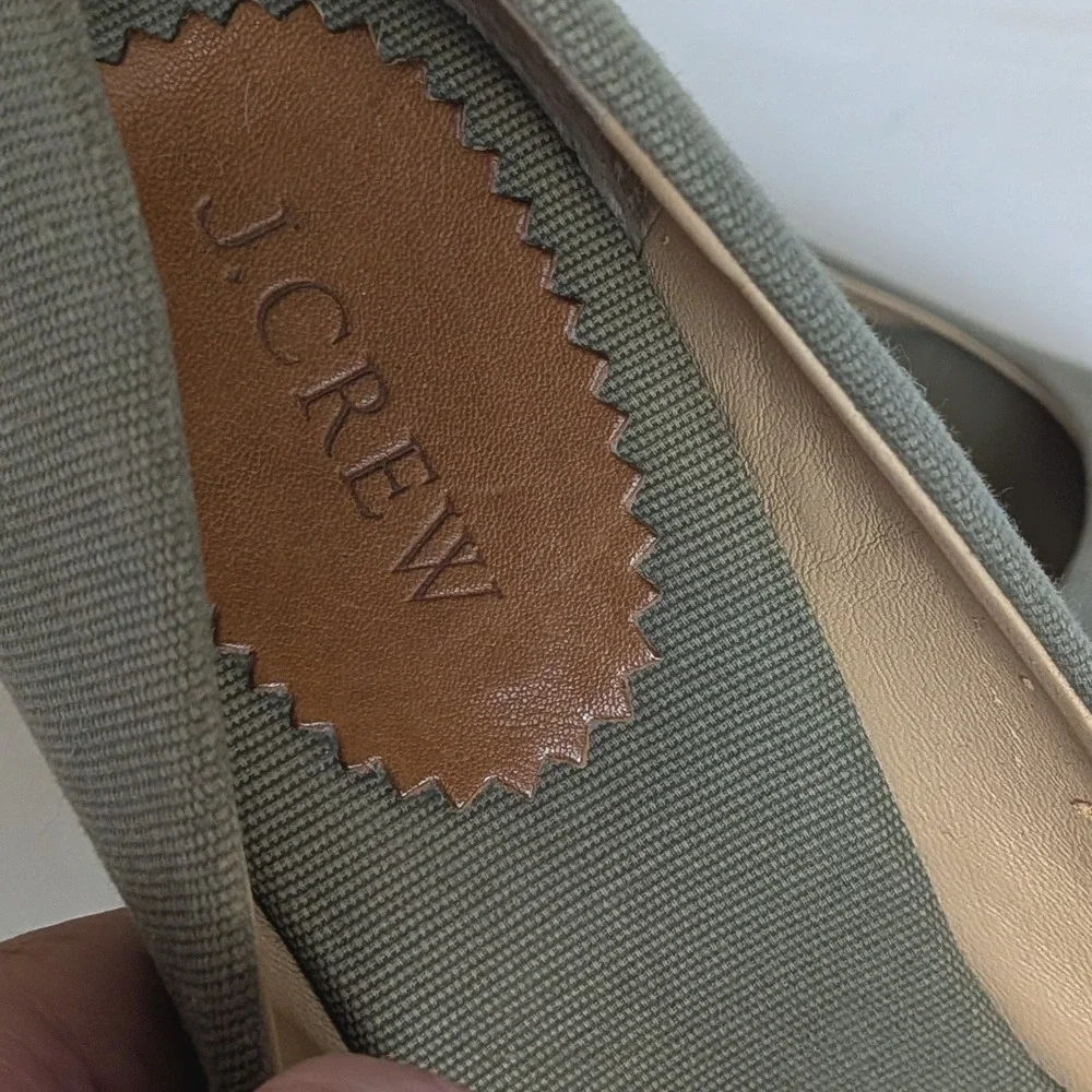 J. Crew Olive Green Canvas Espadrille Wedge‎ Heels Women's 9 Boho Coastal Work